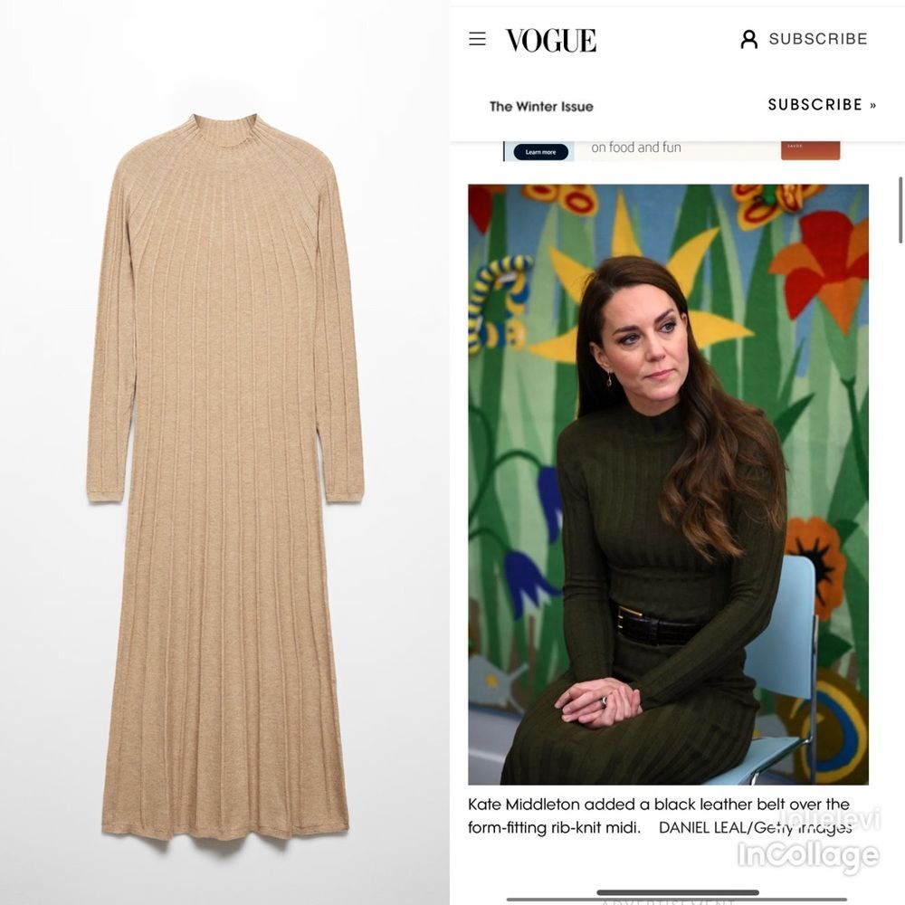 Mango Perkins-neck ribbed dress